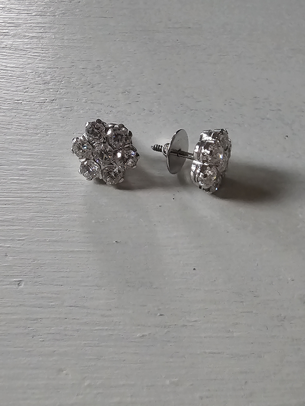 Classic Silver Crystal Cluster Screw Back Stud Earrings - Clear